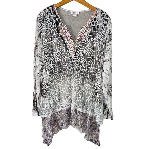 Kamana Animal Print Burn Out Sheer Tunic Layered Lace Lagenlook Bohehiman 3X - Picture 1 of 8